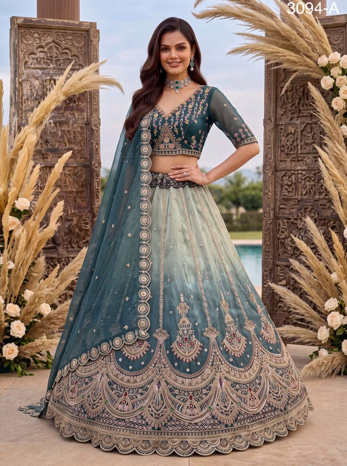 Art Of beautiful Work in Shaded Color Designer Chandnia Silk fabric Lehenga Choli Wholesale in surat 3094